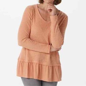 KOOKABURRA by UGG Peach waffle soft comfort ruffle hem woman plus size tunic 1X